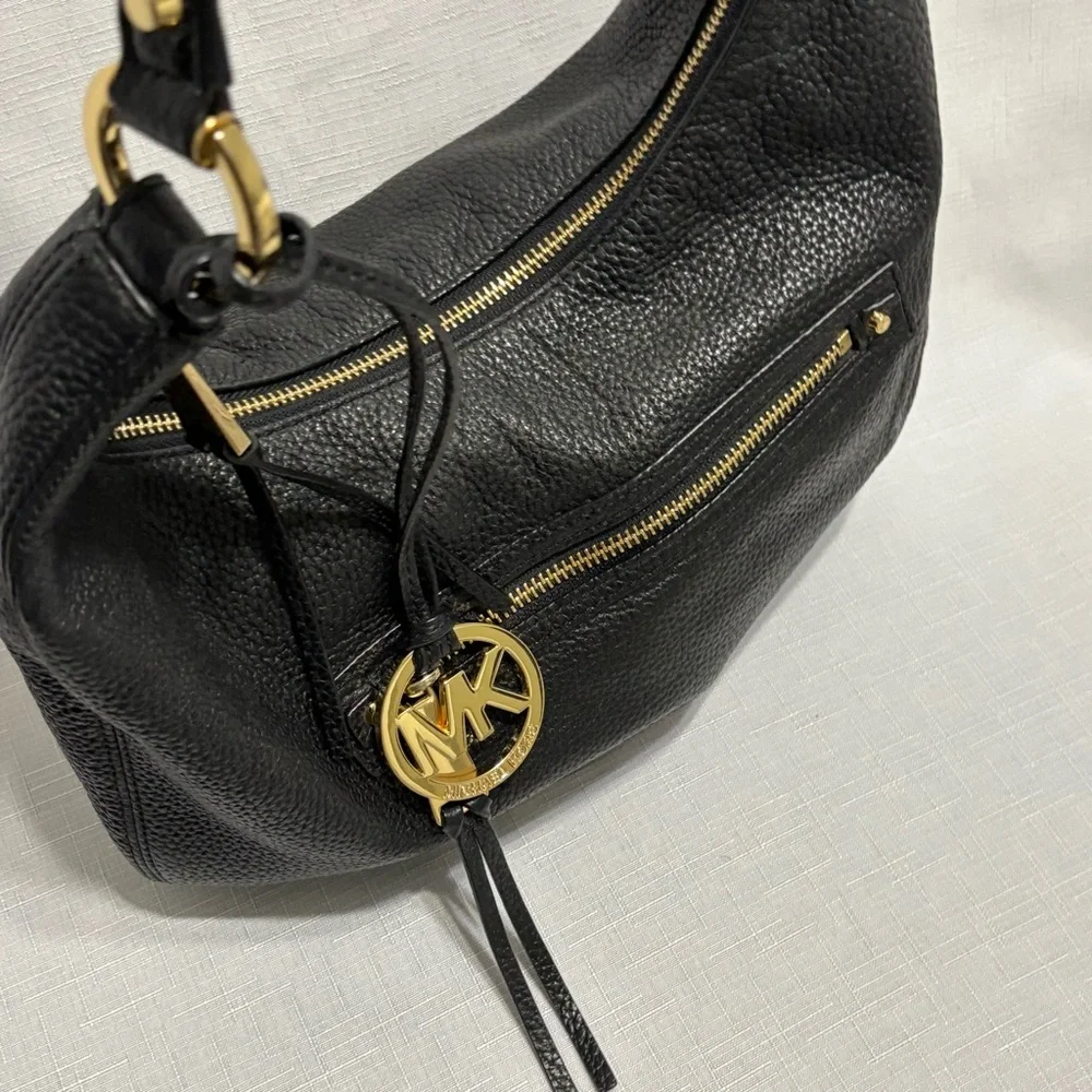 Michael Kors Black Leather Hobo Bag with Gold Accents - Picture 5 of 15